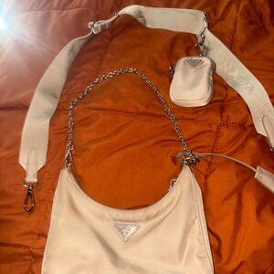 Prada Cream Crossbody Bag with Chain and Pouch